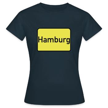 Ortsschild Hamburg - Frauen T-Shirt - Navy - Vorne - AI Model Female 172 dark (172cm)