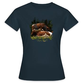 Pinzgauer Rind Vieh auf der Alm - Frauen T-Shirt - Navy - Vorne - AI Model Female 172 dark (172cm)