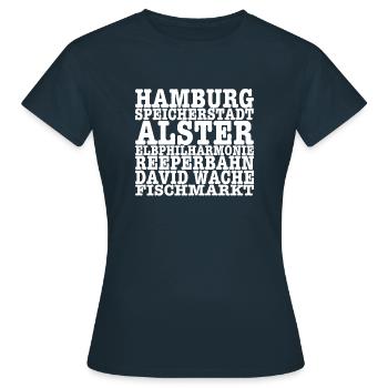 Hamburg Sehenswürdigkeiten Souvenir Orte Alster - Frauen T-Shirt - Navy - Vorne - AI Model Female 172 dark (172cm)