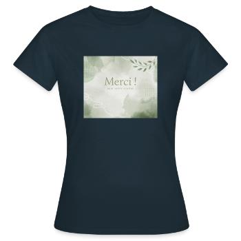 Facebook Post Danke Aquarell Blatt Grün - Frauen T-Shirt - Navy - Vorne - AI Model Female 172 dark (172cm)