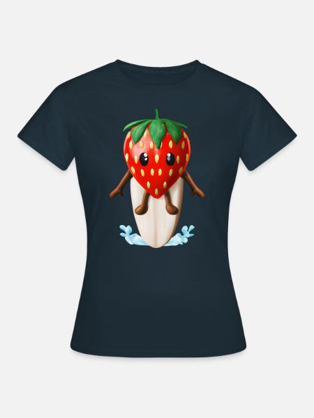 Erdbeere auf Surfboard - Frauen T-Shirt - Navy