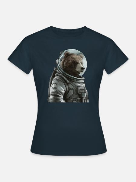 Nachdenklicher Braunbär Astronaut - Frauen T-Shirt - Navy