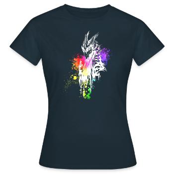 Dragon rainbow blobs white - Women's T-Shirt - navy - Front - AI Model Female 172 dark (172cm)