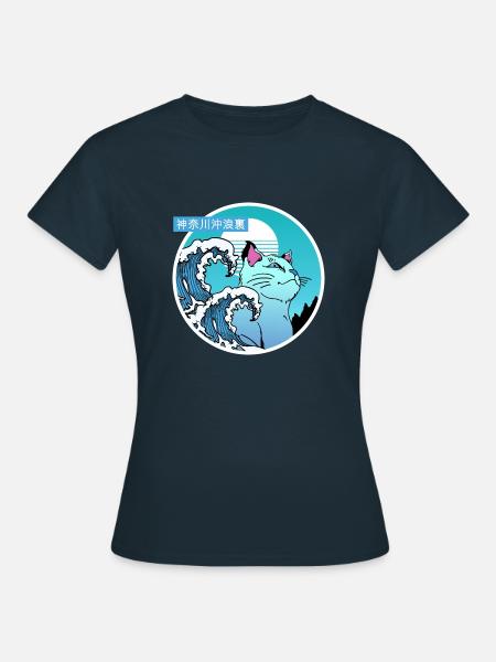 Chat et grosse vague - T-shirt Femme - marine