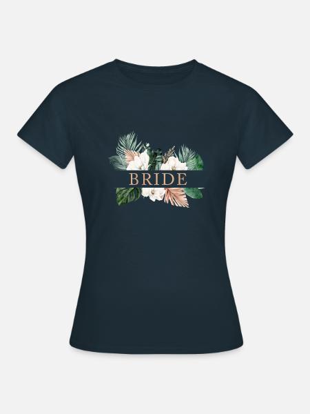 Team Bride! Floral, Boho, Tropic, personalisierbar - Frauen T-Shirt - Navy