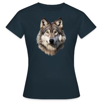 Wolf (weiß/grau) - Frauen T-Shirt - Navy - Vorne - AI Model Female 172 dark (172cm)