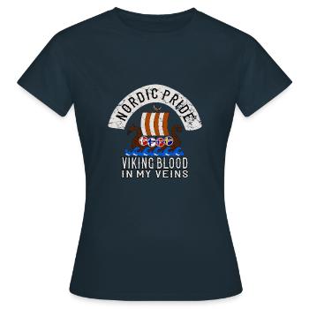 Nordic Pride Scandinavia Scandinavian Viking - Dame-T-shirt - marineblå - Foran - AI Model Female 172 dark (172cm)