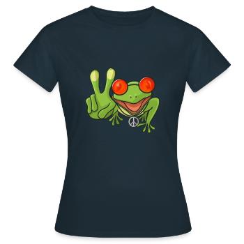 Frosch Hippie Peacezeichen - Frauen T-Shirt - Navy - Vorne - AI Model Female 172 dark (172cm)