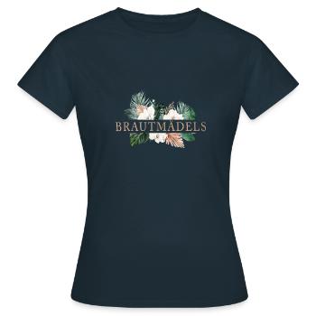 Brautmädels! Floral, Boho,Tropic, personalisierbar - Frauen T-Shirt - Navy - Vorne - AI Model Female 172 dark (172cm)