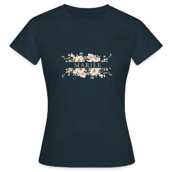 L’équipe de la Mariée ! Fleurs beiges bohèmes - T-shirt Femme - marine - Devant - AI Model Female 172 dark (172cm)