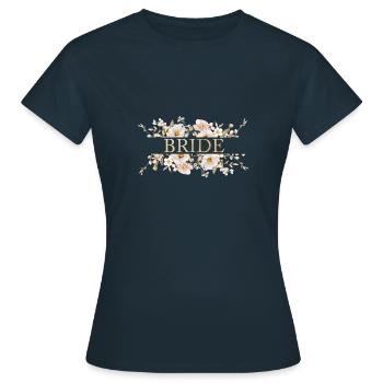 Team Bride! Floral boho beige, customizable - Women's T-Shirt - navy - Front - AI Model Female 172 dark (172cm)