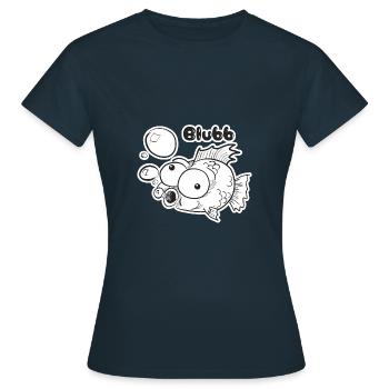 Witziger, verrückter Fisch macht Blubb - Spruch - Frauen T-Shirt - Navy - Vorne - AI Model Female 172 dark (172cm)