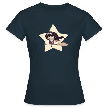 Witch sitting on a broom - Women's T-Shirt - navy - Front - AI Model Female 172 dark (172cm)