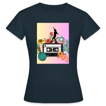 90er Jahre - Frauen T-Shirt - Navy - Vorne - AI Model Female 172 dark (172cm)