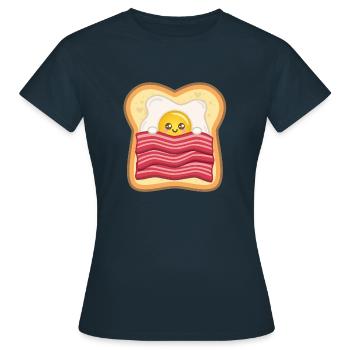 Œuf au plat Kawaii avec bacon sur du pain grillé | Œuf + lard - T-shirt Femme - marine - Devant - AI Model Female 172 dark (172cm)