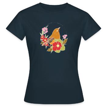 Oiseau de printemps dans les fleurs - T-shirt Femme - marine - Devant - AI Model Female 172 dark (172cm)