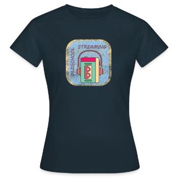 OLDSCHOOL STREAMING- Walkman- Kind aus den 80er - Frauen T-Shirt - Navy - Vorne - AI Model Female 172 dark (172cm)