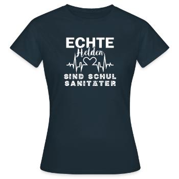 Richtige und ECHTE Helden sind Schulsanitäter - Frauen T-Shirt - Navy - Vorne - AI Model Female 172 dark (172cm)