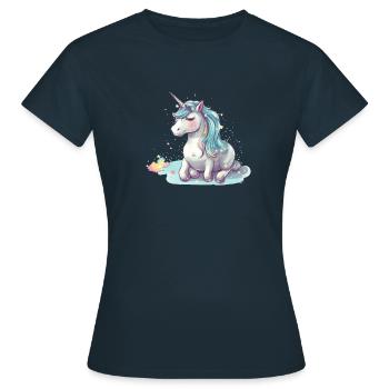 Liegendes Einhorn - Frauen T-Shirt - Navy - Vorne - AI Model Female 172 dark (172cm)