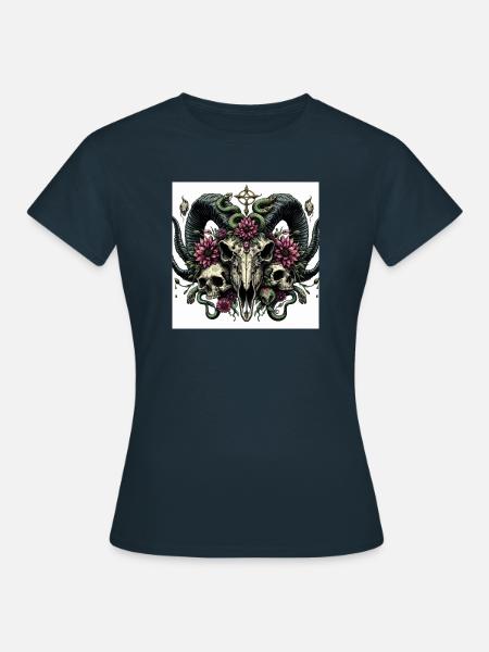 Aquarell Ziegenschädel - Frauen T-Shirt - Navy