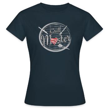 Ein Grill mit Grillbesteck und Fleisch in Herzform - Frauen T-Shirt - Navy - Vorne - AI Model Female 172 dark (172cm)