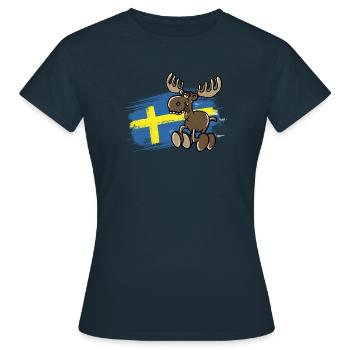 Schweden - Elch - Flagge - Frauen T-Shirt - Navy - Vorne - AI Model Female 172 dark (172cm)