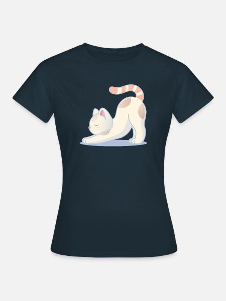 Eine Katze in einer dehnenden Yoga-Pose - Frauen T-Shirt - Navy