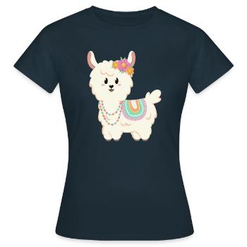 Été, soleil, lama à fleurs - T-shirt Femme - marine - Devant - AI Model Female 172 dark (172cm)