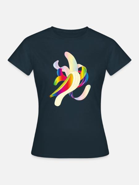Regenbogenfarbene Banane – Verspieltes Fruchtmotiv - Frauen T-Shirt - Navy