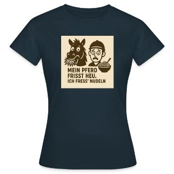Pferd frisst Heu Nudeln - Frauen T-Shirt - Navy - Vorne - AI Model Female 172 dark (172cm)