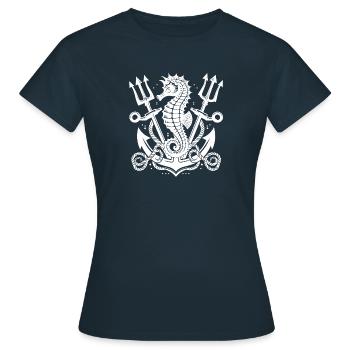 Hippocampe avec ancre et trident - T-shirt Femme - marine - Devant - AI Model Female 172 dark (172cm)