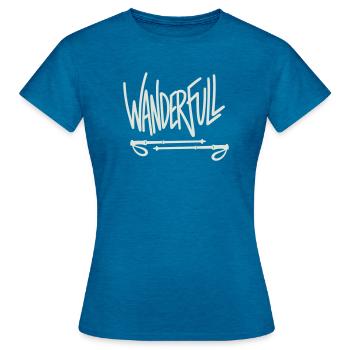 Wanderfull - Word game with hiking poles - Women's T-Shirt - antique blue sapphire heather - Front - AI Model Female 172 dark (172cm)