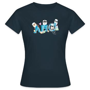 cute animals on the high seas with sailor's greeting - Women's T-Shirt - navy - Front - AI Model Female 172 dark (172cm)