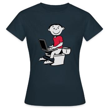 wc petit garçon ordinateur portable assis - T-shirt Femme - marine - Devant - AI Model Female 172 dark (172cm)