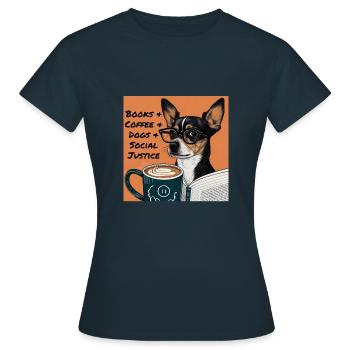 Livres et café et chiens et justice sociale - T-shirt Femme - marine - Devant - AI Model Female 172 dark (172cm)