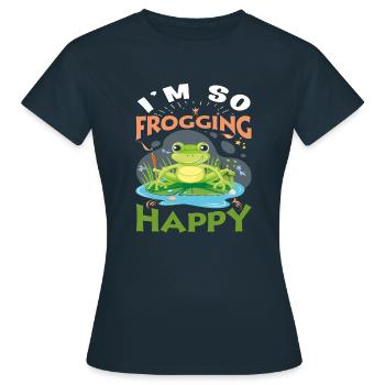 I´m so Frogging Happy - Frauen T-Shirt - Navy - Vorne - AI Model Female 172 dark (172cm)