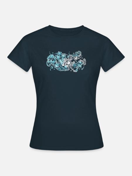 Blauer Blumen-Muster - Frauen T-Shirt - Navy