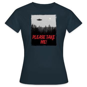 Alien UFO Außerirdischer Raumschiff Untertasse - Frauen T-Shirt - Navy - Vorne - AI Model Female 172 dark (172cm)