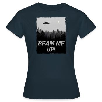 Alien UFO Außerirdischer Raumschiff Untertasse - Frauen T-Shirt - Navy - Vorne - AI Model Female 172 dark (172cm)