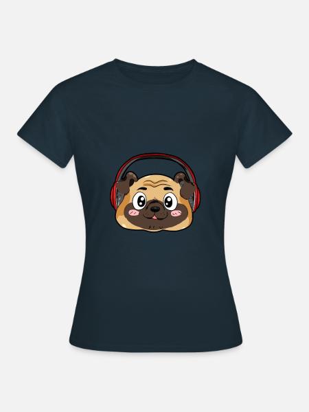 Mops mit Kopfhörer - Frauen T-Shirt - Navy