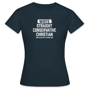 Blanc Hétéro Conservateur Chrétien - T-shirt Femme - marine - Devant - AI Model Female 172 dark (172cm)