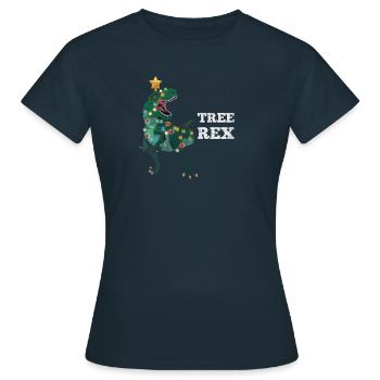 Dino T-Rex Weihnachten Weihnachtsmütze Dinosaurier - Frauen T-Shirt - Navy - Vorne - AI Model Female 172 dark (172cm)