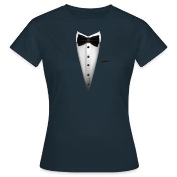 Smoking-Design mit Fliege für Hochzeiten und - Frauen T-Shirt - Navy - Vorne - AI Model Female 172 dark (172cm)