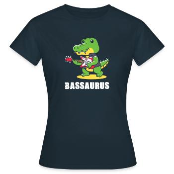 Bassaurus T-Rex Bass Dinosaurier Rock Bassist - Frauen T-Shirt - Navy - Vorne - AI Model Female 172 dark (172cm)