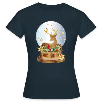 nostalgische Schneekugel mit Hirsch zu Weihnachten - Frauen T-Shirt - Navy - Vorne - AI Model Female 172 dark (172cm)