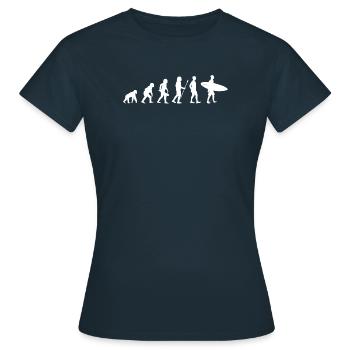 Surfing Evolution - Surf Surfer Affe Mensch - Frauen T-Shirt - Navy - Vorne - AI Model Female 172 dark (172cm)