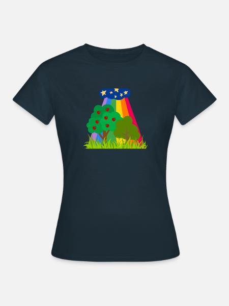 Clouds and Rainbow Trees - Women's T-Shirt - navy
