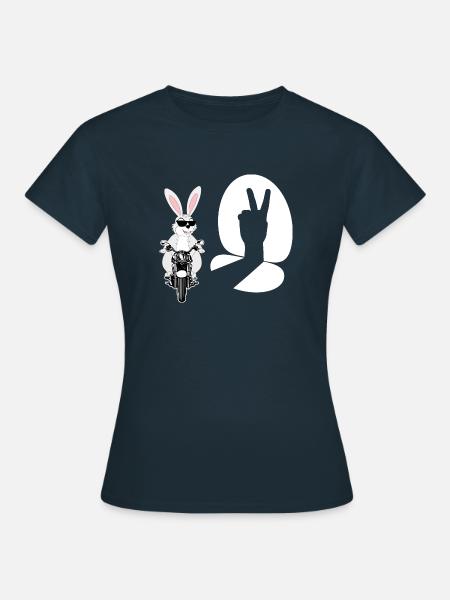Biker Kaninchen Humor Lustiges Motorrad Bike Comic - Frauen T-Shirt - Navy