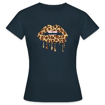 Leo Mund Lippen im Leo Look Leopard Muster - Frauen T-Shirt - Navy - Vorne - AI Model Female 172 dark (172cm)