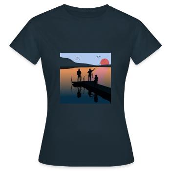 Angeln See Fischen Sonnenuntergang Sonne Sommer - Frauen T-Shirt - Navy - Vorne - AI Model Female 172 dark (172cm)